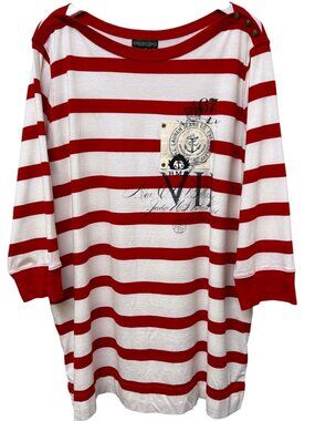 Ralph Lauren Jeans Co Womens Top Plus Size 3X Red Stripe Logo Sailor Tee Preppy
